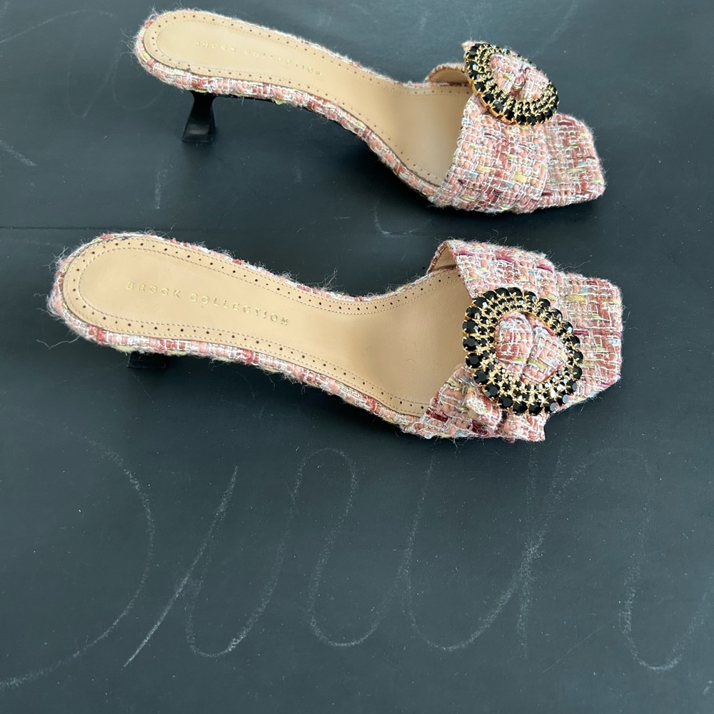 Buckle Embellished Multicolor  Brock collection tweed Sandals size 9